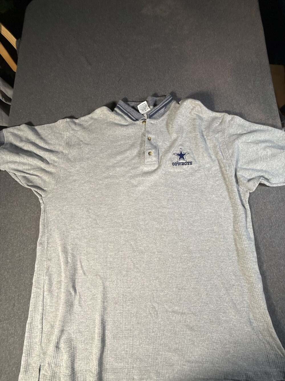 Vintage True Fan Dallas Cowboys NFL Thermal Waffle Polo Shirt Gray XXL Embroider